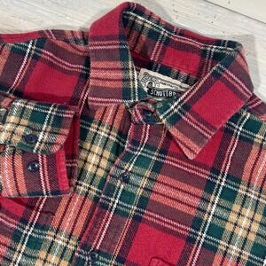 Schott Bros NYC Flannel Shirt Men's Medium Red Tan Plaid Button Down Workwear